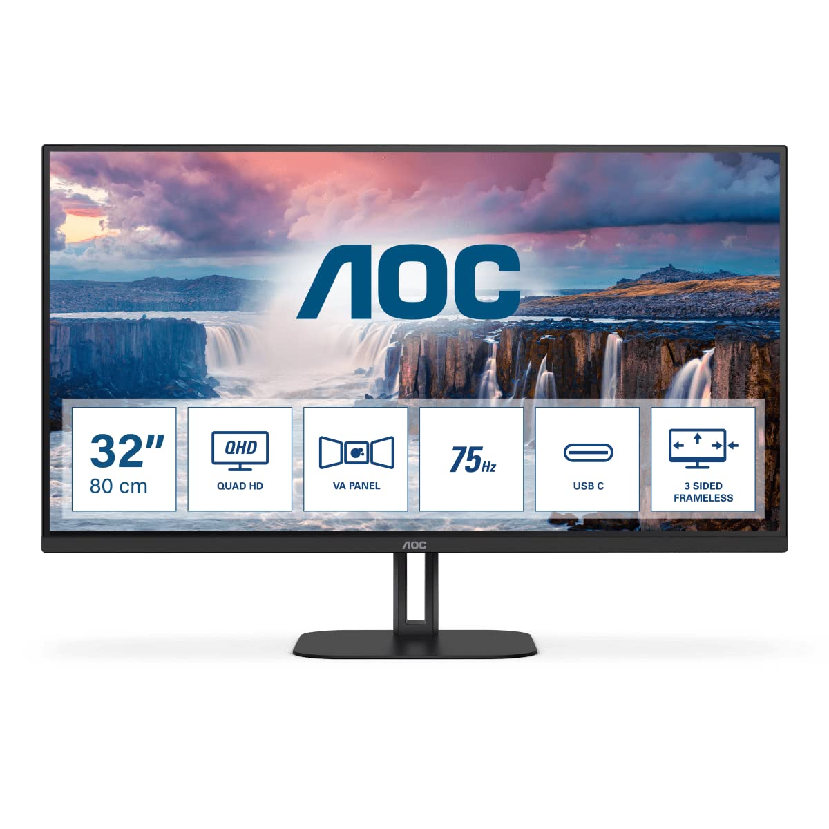 aoc-value-q32v5ce-moniteur-32-qhd-va-75hz-hdmi-displayport-usb-c-haut-parleurs image 1