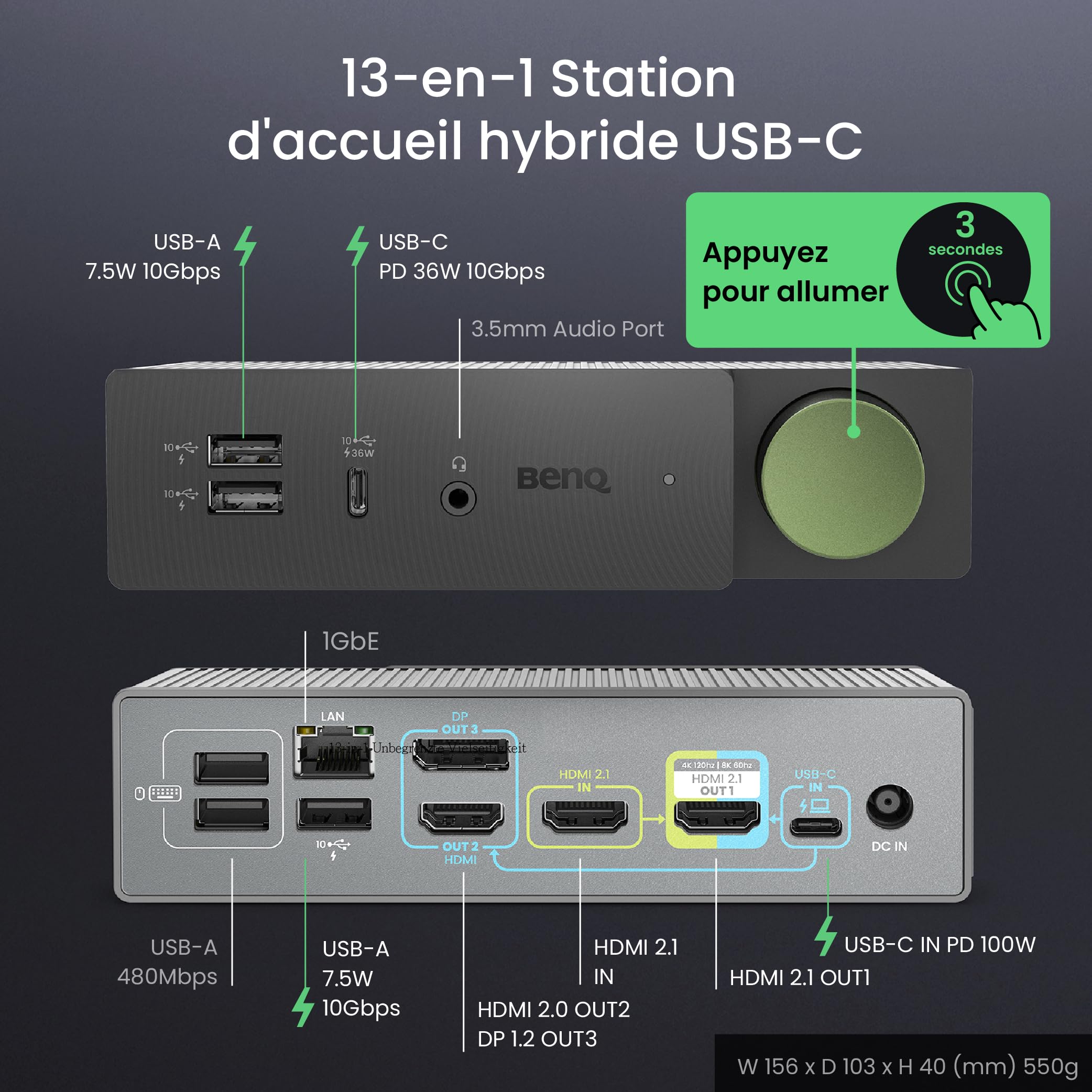 benq-becreatus-dp1310-dock-hybride-usb-c-13-en-1-hdmi-2-1-4k-triple-cran image 2
