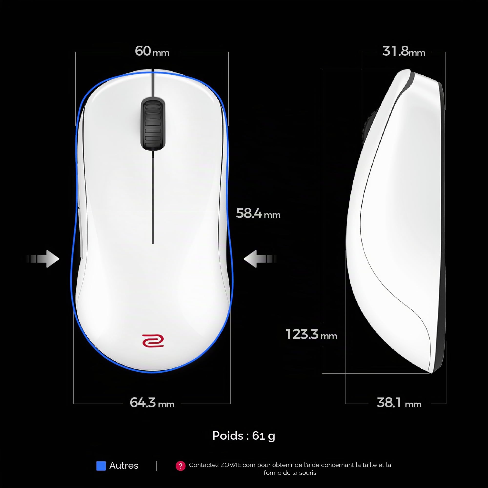 benq-zowie-u2-dw-4k-souris-gaming-sans-fil-esport-dition-blanche-61-g image 2