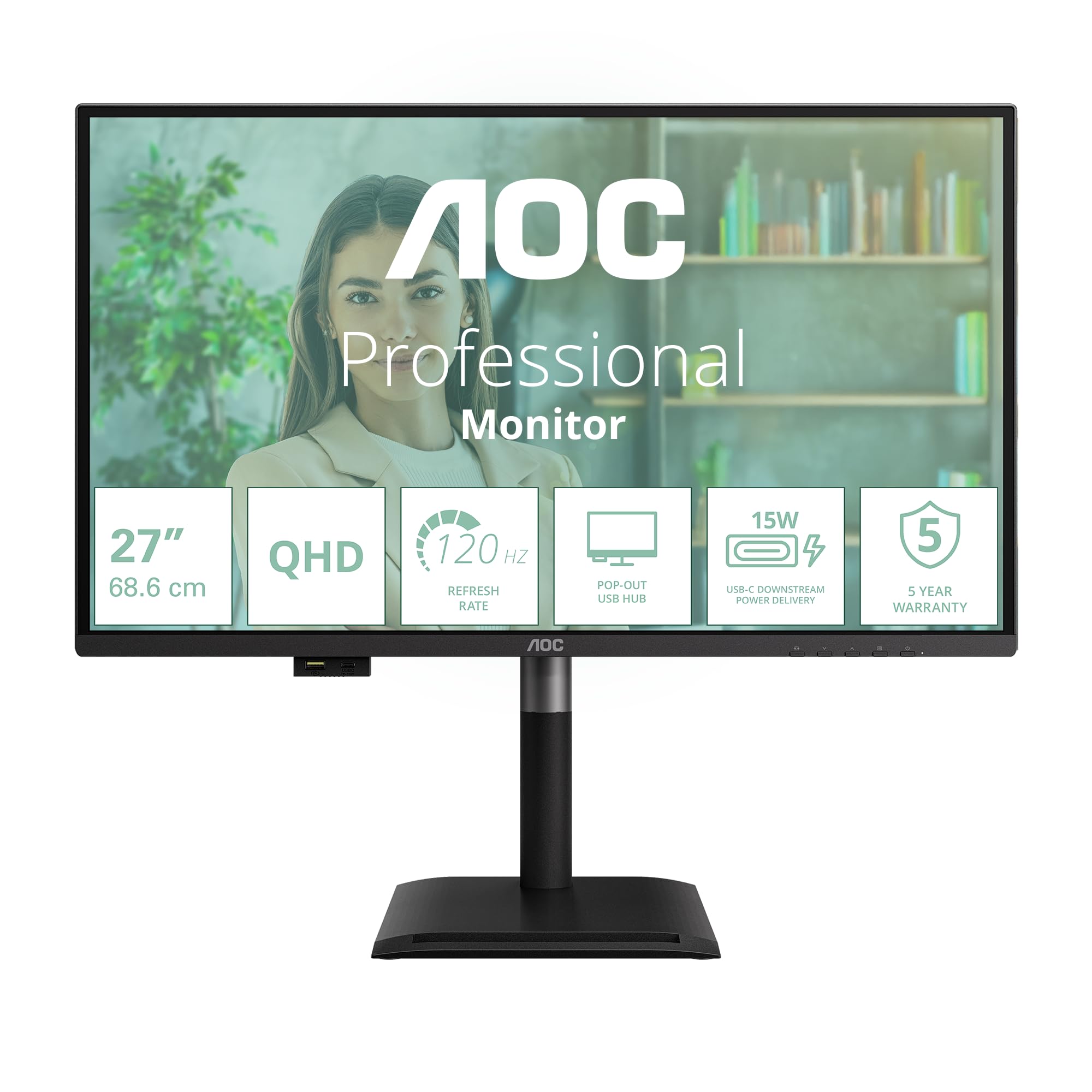 aoc-q27p4u-27-pouces-qhd-120-hz-ips-moniteur-bureautique-r-glable-avec-hub-usb-e image 2
